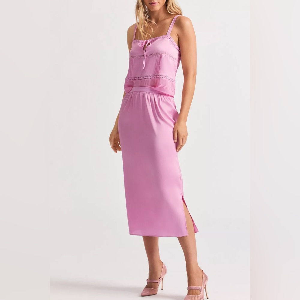 LoveShackFancy Pink Midi Slip Skirt